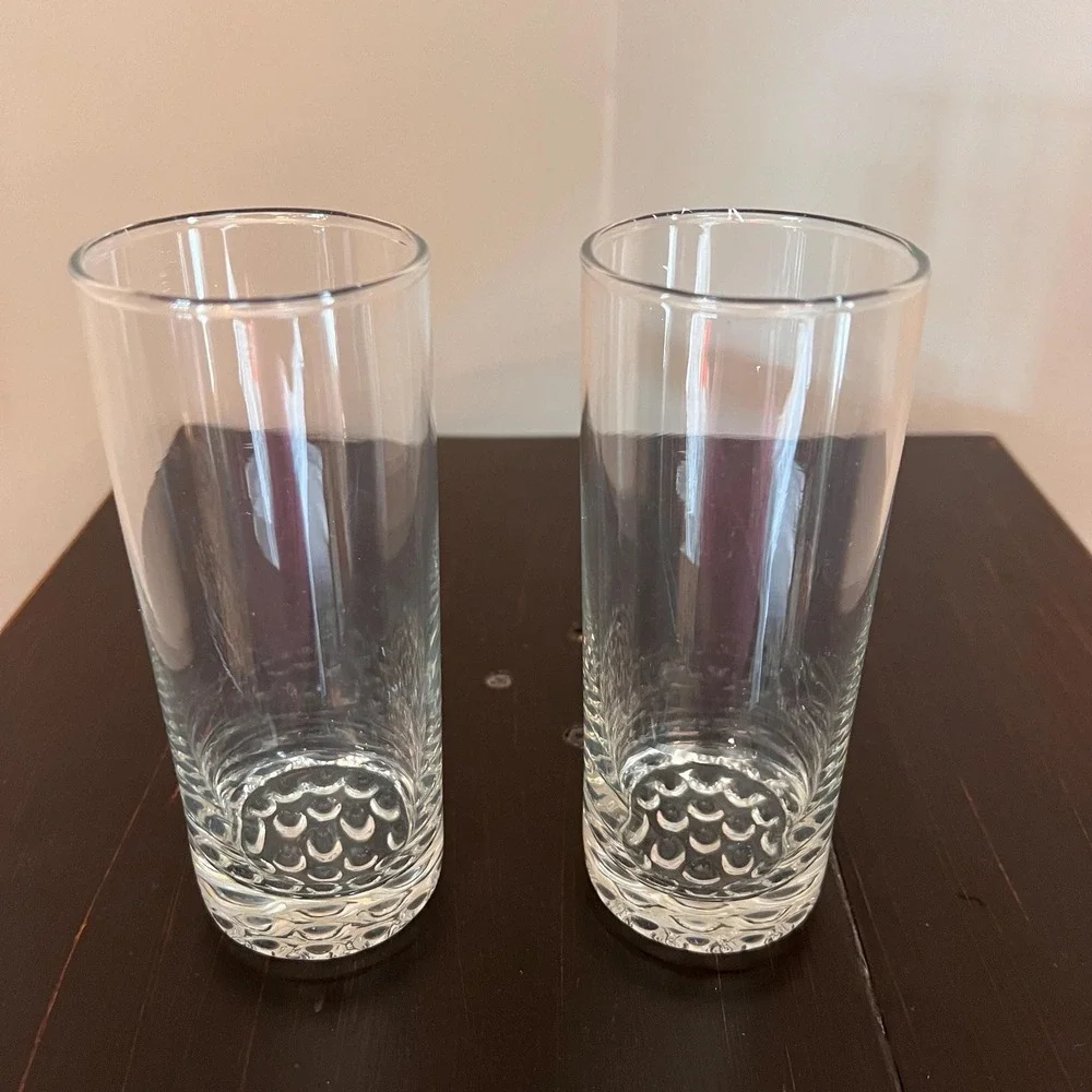 VTG Heavy Bubble Base Highball Glasses Set of 2, Mid Century Modern goblets